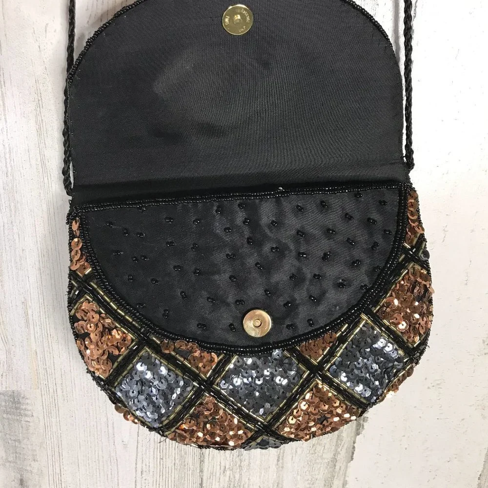 Gunmetal and bronze sequined crossbody purse - Picture 5 of 7